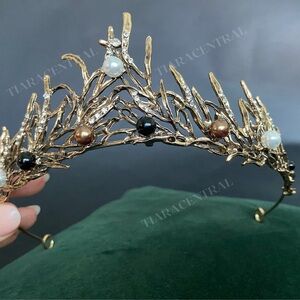 Gold Leaf Tiara with Pearls and Beads